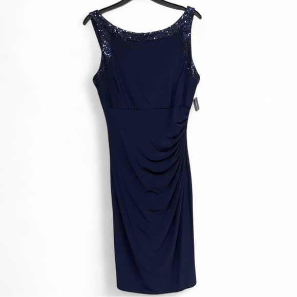 American Living Navy Blue Sequin Trim Ruched Sheath Dress - Size 6 - Picture 2 of 8